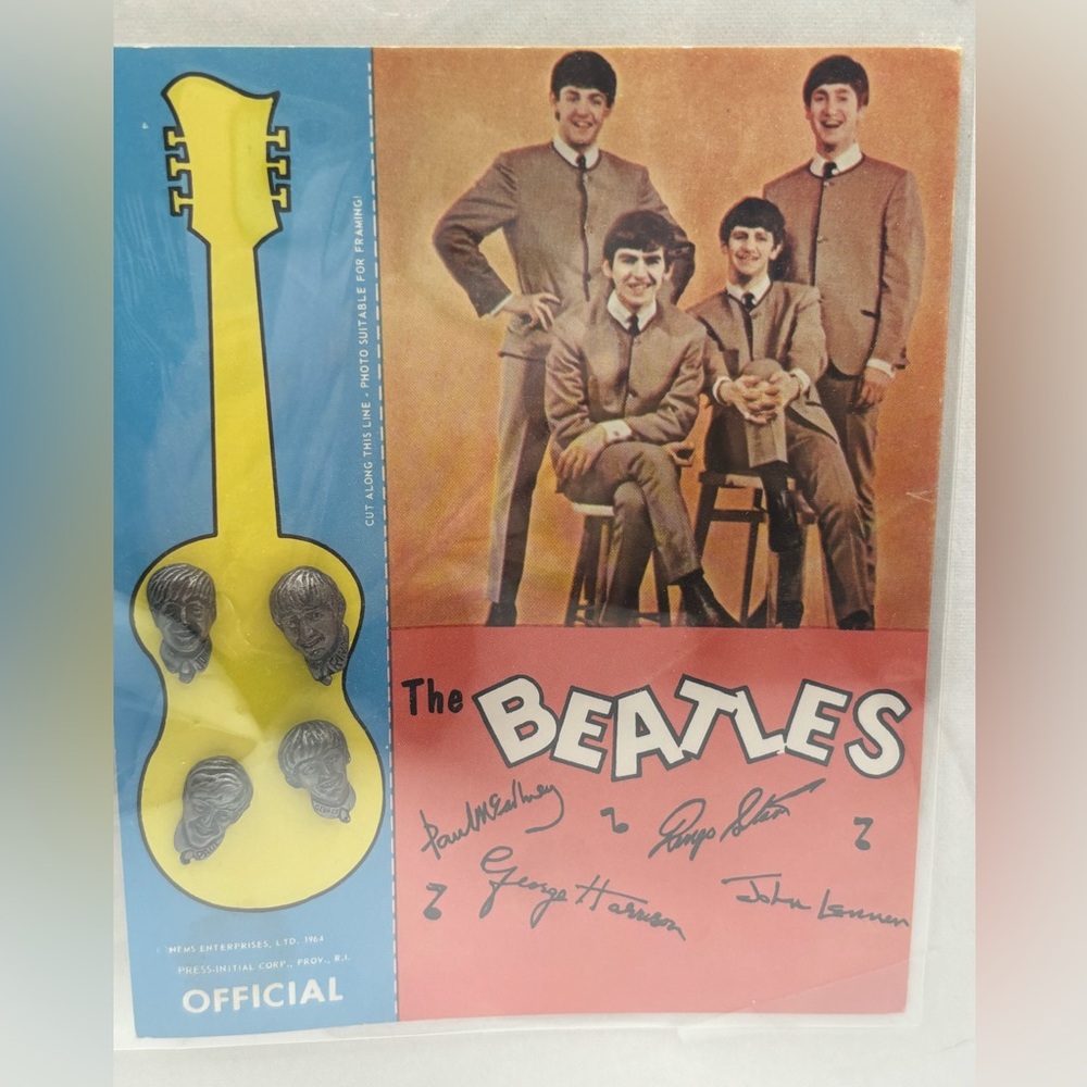 Vintage Original Beatles Set Tie Tack Lapel Pins on Card
